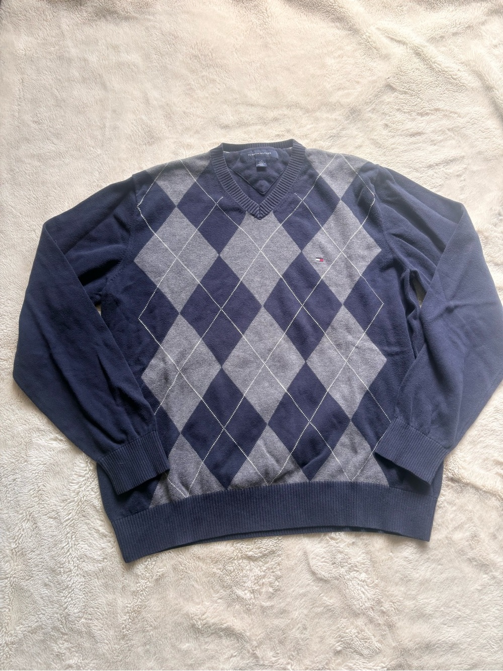 Tommy Hilfiger Argyle V‑Neck Sweater – Size L | Preppy Heritage Style Americana - Picture 2 of 9